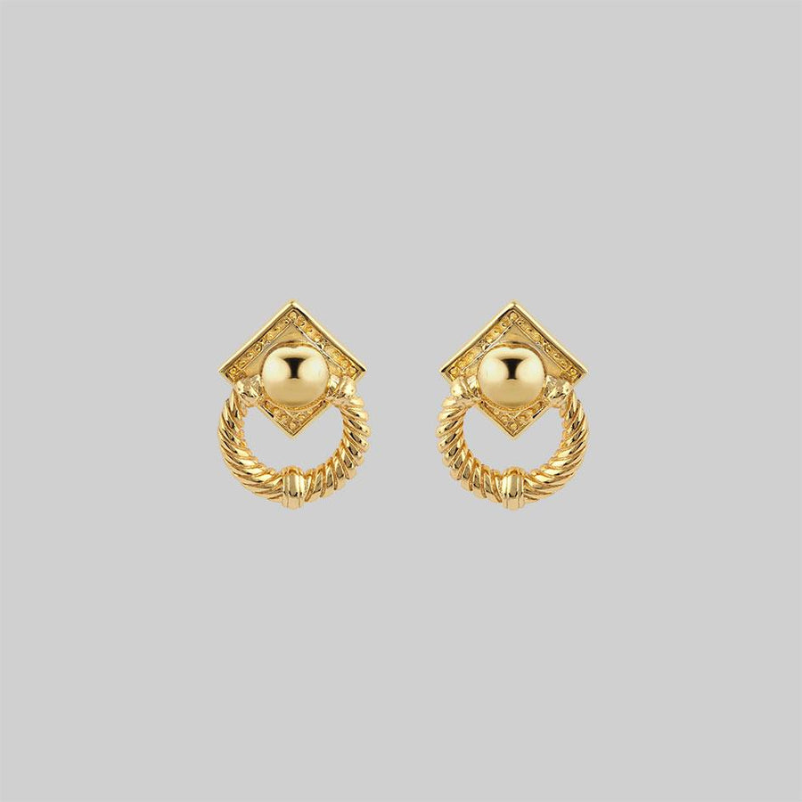 detailed gold stud knocker earrimgs
