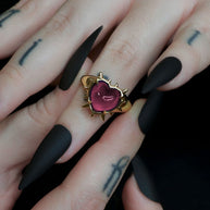 punk spike mood stone heart ring 
