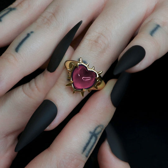 EMO. Spiked Heart Mood Ring - Gold
