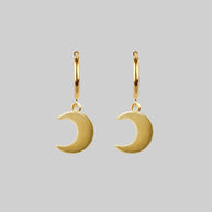 gold moon hoop charm earrings
