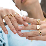 CELESTIAL. Two Moons Black Spinel Gold Ring