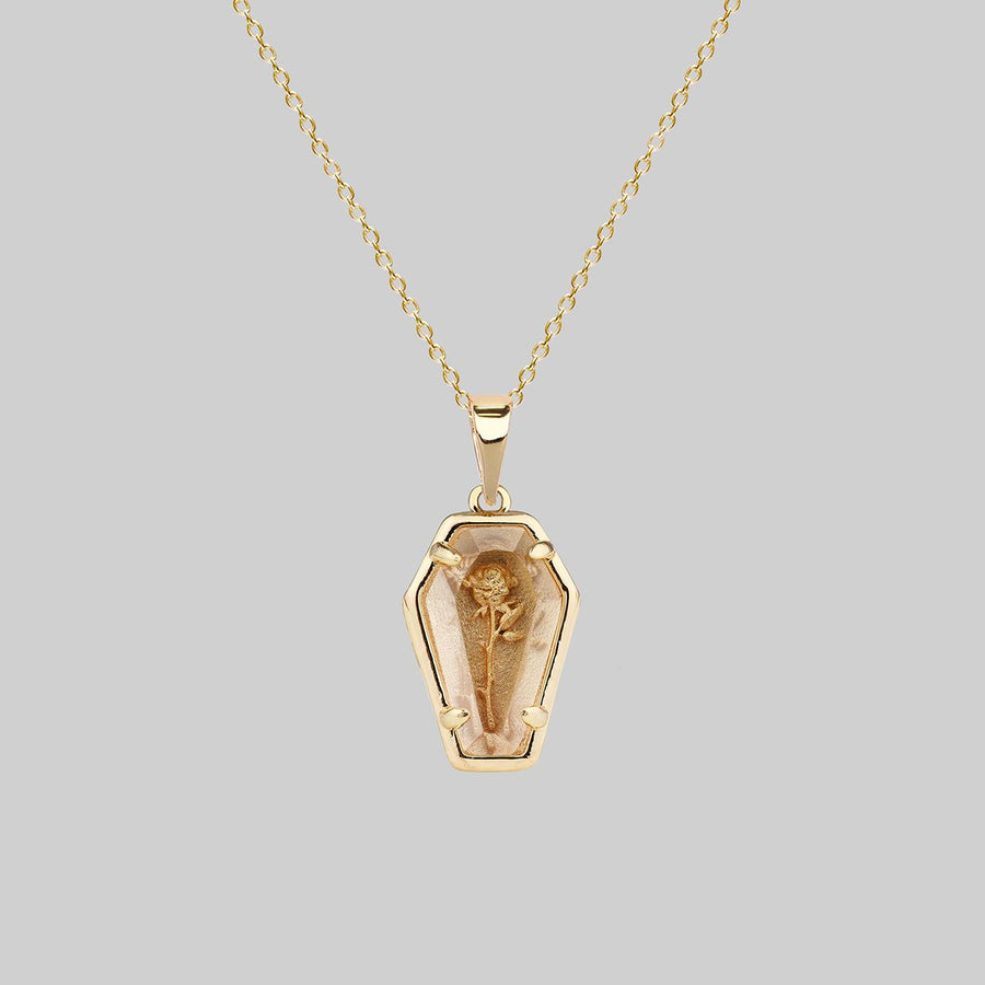 gold plated rose coffin necklace 