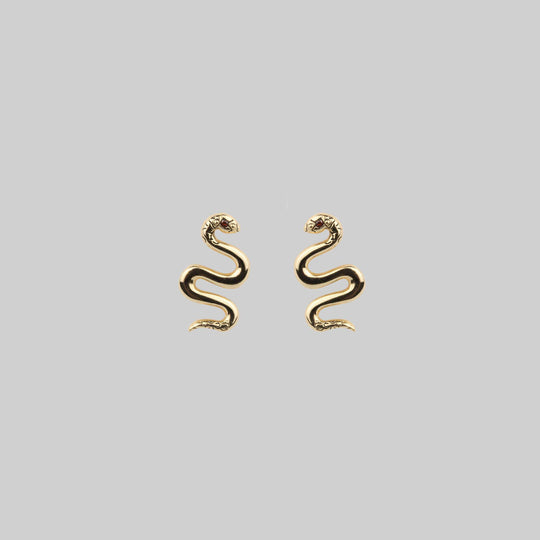 DIVINITY. Garnet Snake Gold Stud Earrings