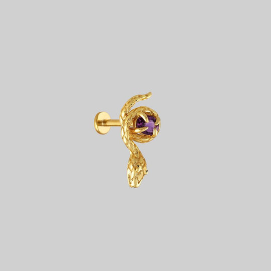 INSIDIOUS. Amethyst Coiled Snake Stud Earring - Gold