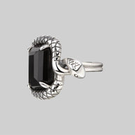 MALICE. Black Spinel Coiled Snake Cocktail Ring - Silver