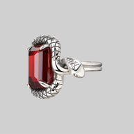 MALICE. Garnet CZ Coiled Snake Cocktail Ring - Silver