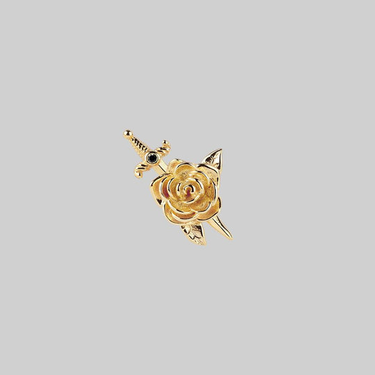 RHAPSODY. Dagger Through Rose Stud Earring - Gold