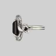 MALICE. Black Spinel Coiled Snake Cocktail Ring - Silver