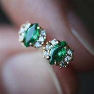 TALIA. Green Quartz Cluster Stud Gold Earrings