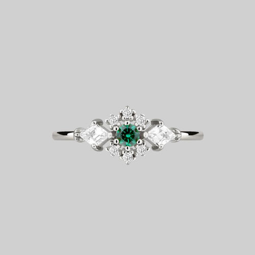 REVIVAL. Green CZ Thorn Band Ring - Silver