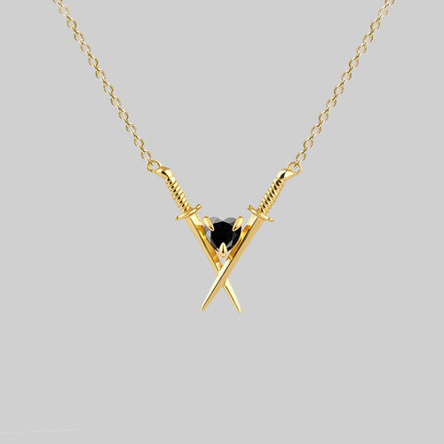 SOLEMN. Black Enamel Heart Necklace - Gold