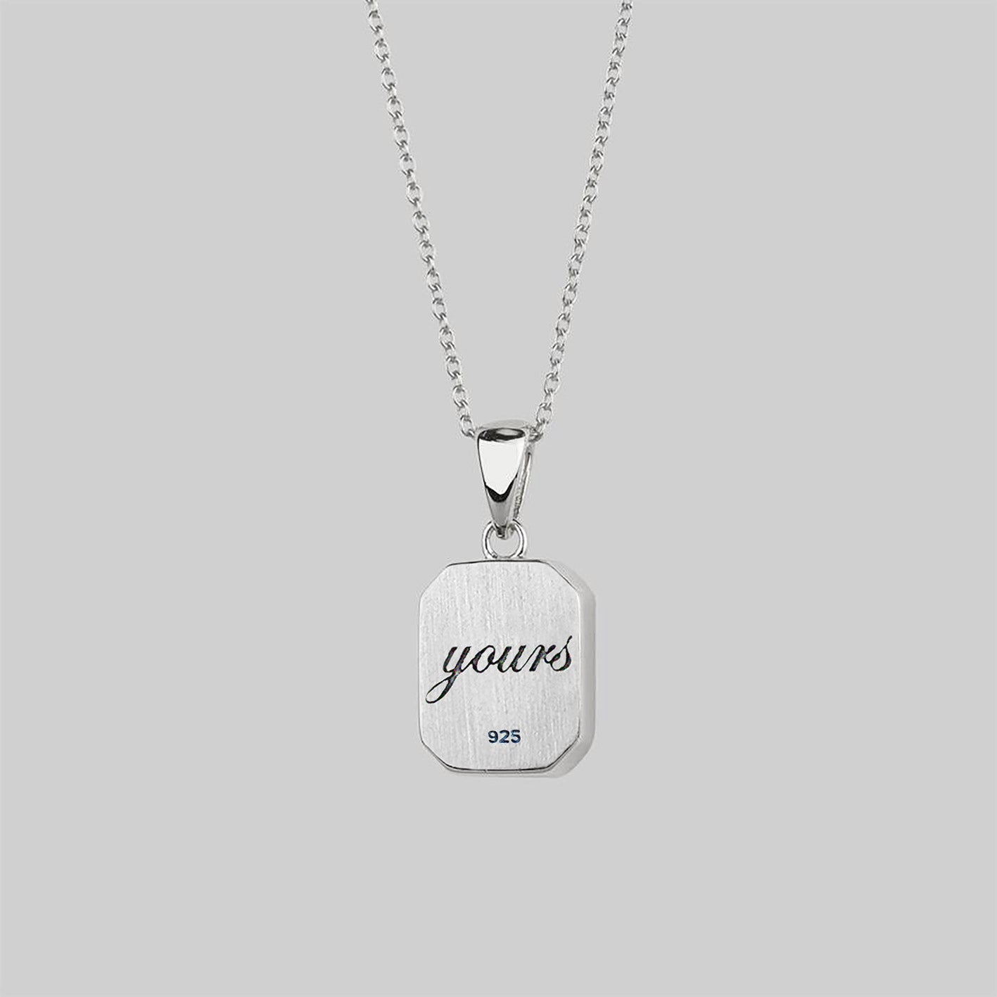 Sterling silver heart under glass necklace with 'yours' engraved on the back