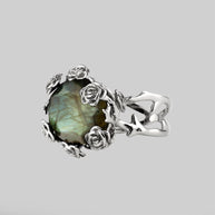 huge gemstone ring, silver floral ring 