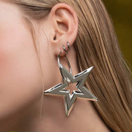 huge silver star hoop earrings