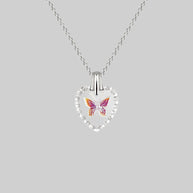 glass heart butterfly necklace silver