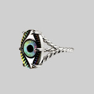 iridescent glass eye ring silver