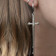 large silver sword earrings