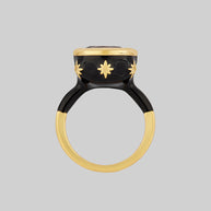 large black enamel gemstone gold ring