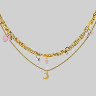 HALF HEARTED. Pierced Chunky Chain & Moon Charm Necklace - Gold