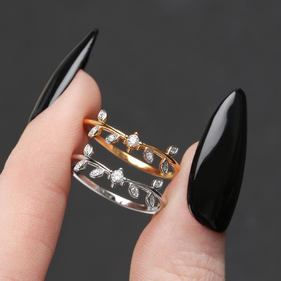 delicate gemstone leaves ring