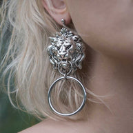 ANWAR. Lion Knocker Earrings - Silver