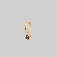 garnet heart gold hoop earring