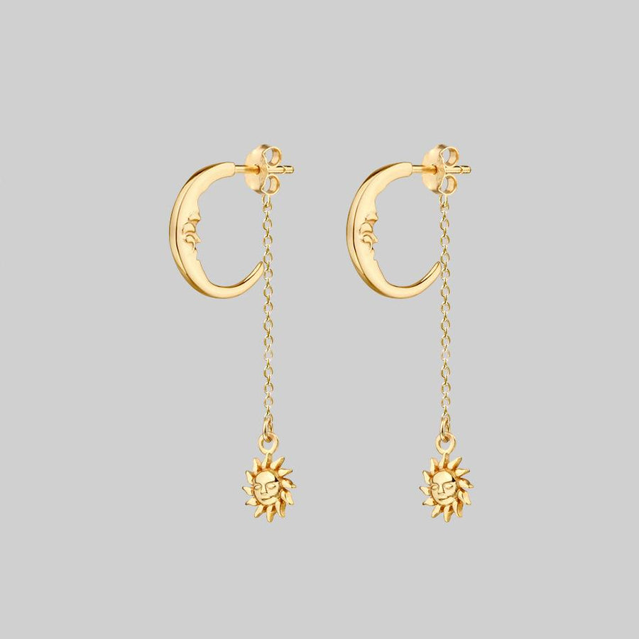 moon and suspending sun earrings gold