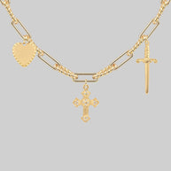 gold gothic multi charm necklace