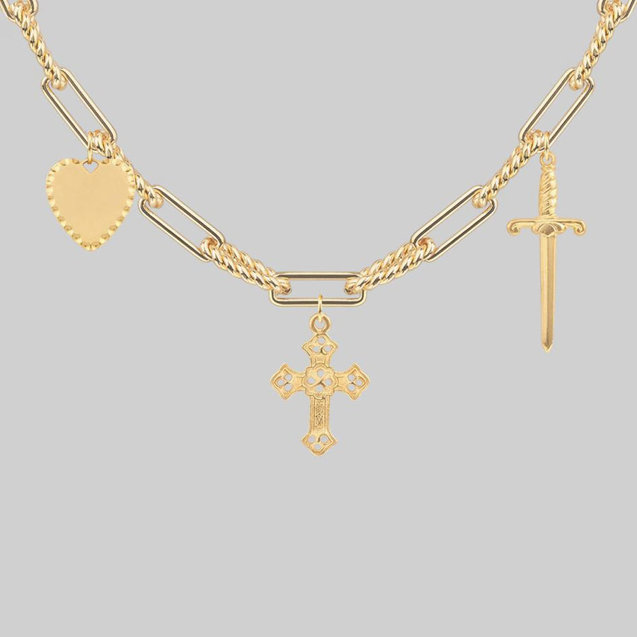 gold gothic multi charm necklace