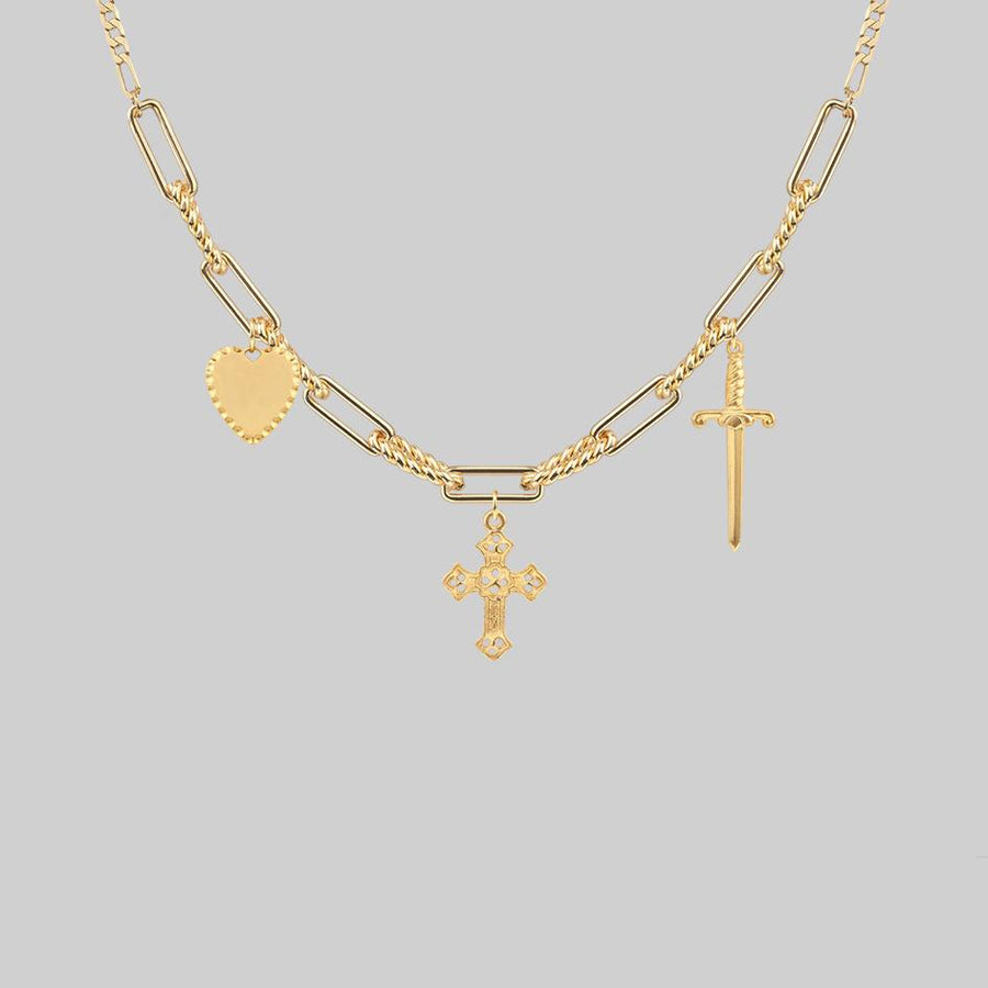 heart and dagger charm necklace gold