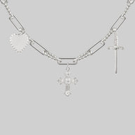 silver gothic multi charm necklace
