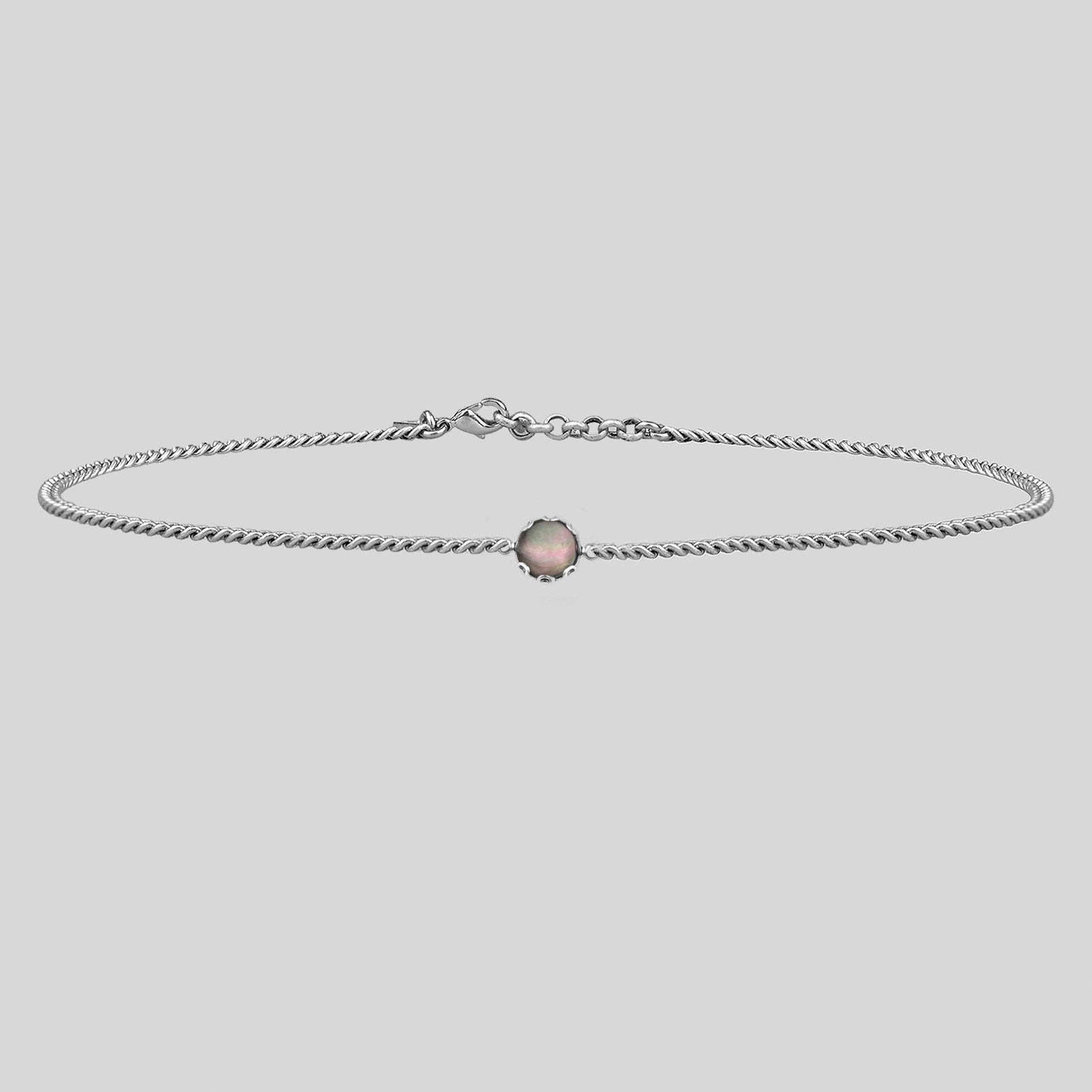 Necklace - EVELYN. Black Mother Of Pearl Silver Choker