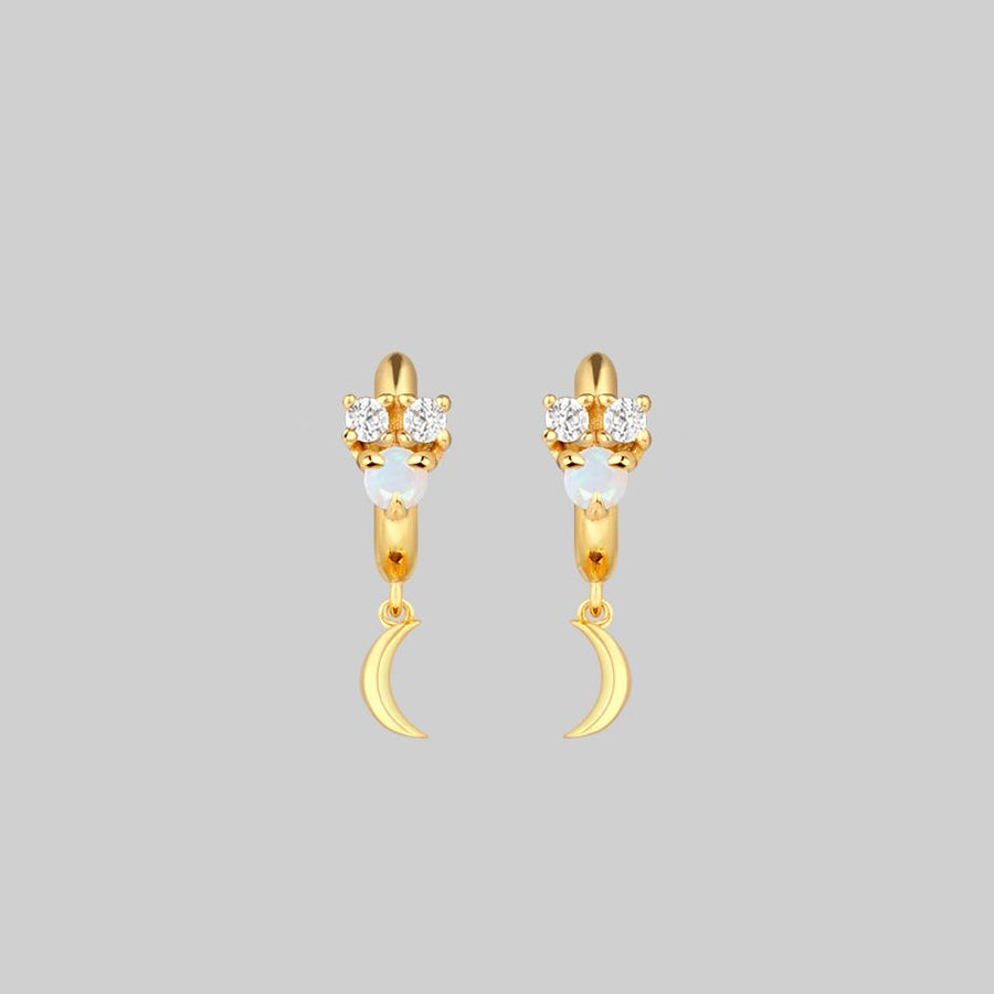 opal moon gold hoop earrings