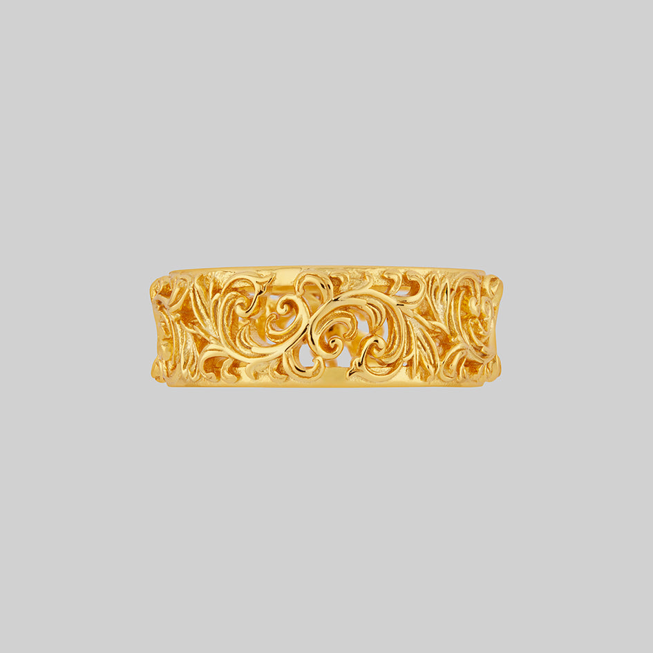 ornate detailed gold band ring