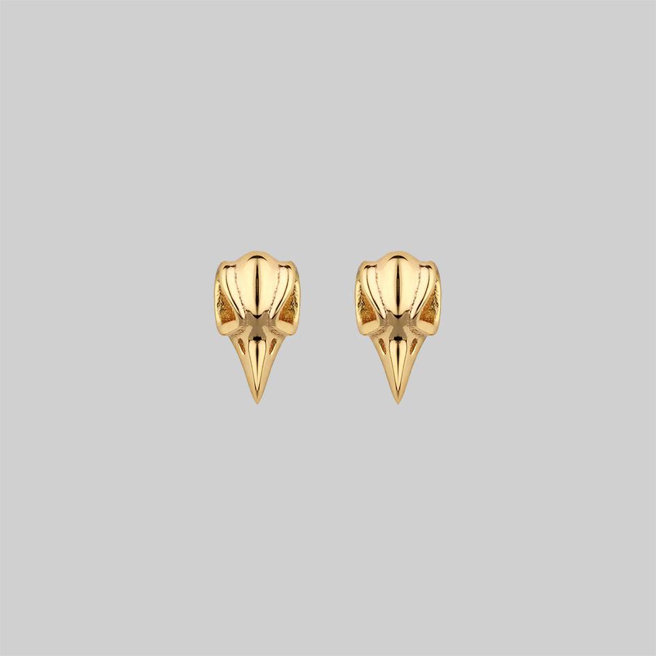 raven stud earrings gold