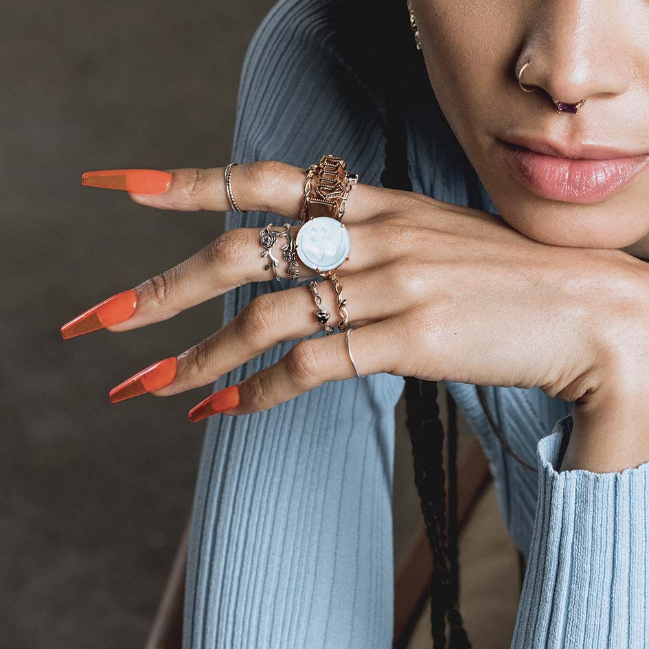 BLUE MOON. Crystal Moon & Star Ring - Silver