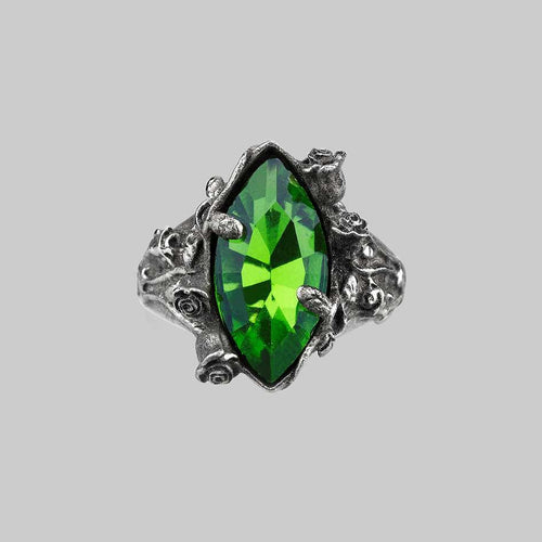 CLAIR. Green Heart Band Ring - Silver