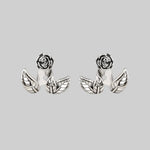 rose and leaf silver earrings