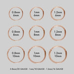 group image detailing the different sizes of the rose gold clicker rings 