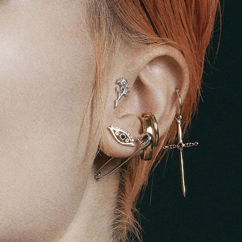AMOR. Gold Rose Stem Stud Earring - Helix/Tragus