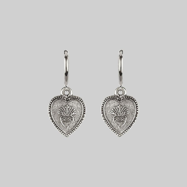 ARDOUR. Sacred Heart Hoop Earrings - Silver