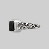 silver urn ring with black glass
