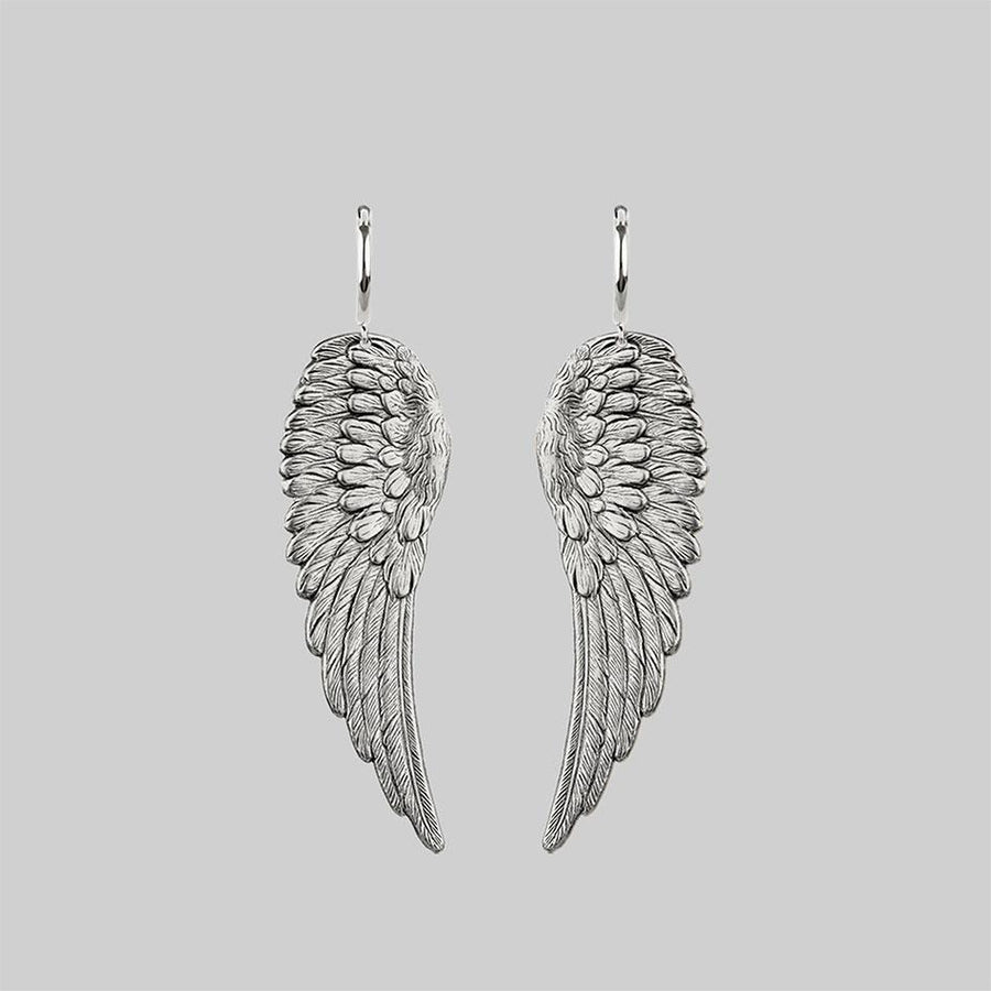 silver angel wing hoop earrings 