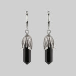 DEATH BLOOM. Black Agate Gemstone Earrings - Silver