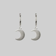silver moon hoop charm earrings