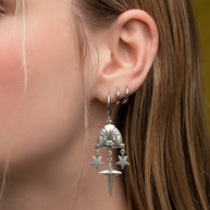 silver dangly star hoop earrings