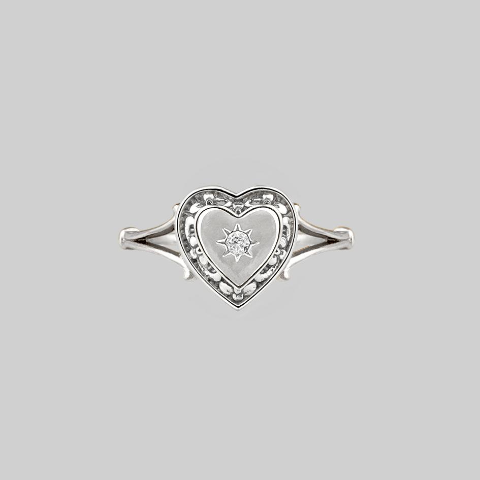 silver romantic heart ring 