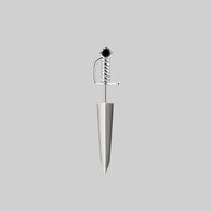 silver dagger earring with black spinel gemstone