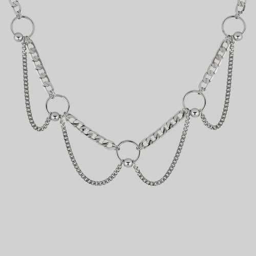 HALF HEARTED. Pierced Chunky Chain & Moon Charm Necklace - Silver