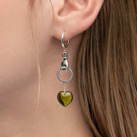 silver hand glass heart earrings